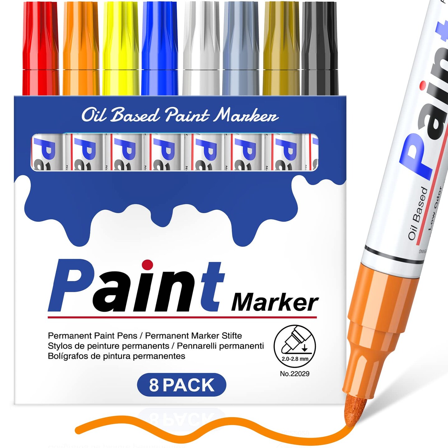 8 Colors Permanent Paint Markers Paint Pens for Plastic Metal,Oil Based Paint Marker Pens Set, Quick Dry & Waterproof, Oil Paint Pen Paint Markers for Glass, Wood, Rock Painting, Tire, DIY Craft,