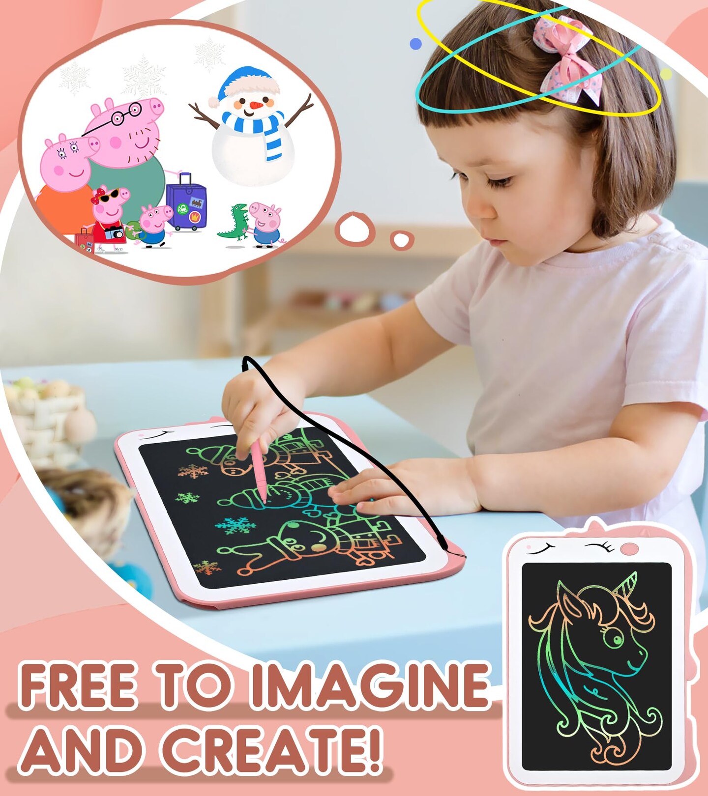 LCD Writing Tablet Kids Toys for Girls Boys Age 2-3 Gift Ideas, Unicorn Colorful Doodle Board Educational Learning Toys for Children 3 4 5 6 7 8 Years Old, Toddler Drawing Pad Travel Toys