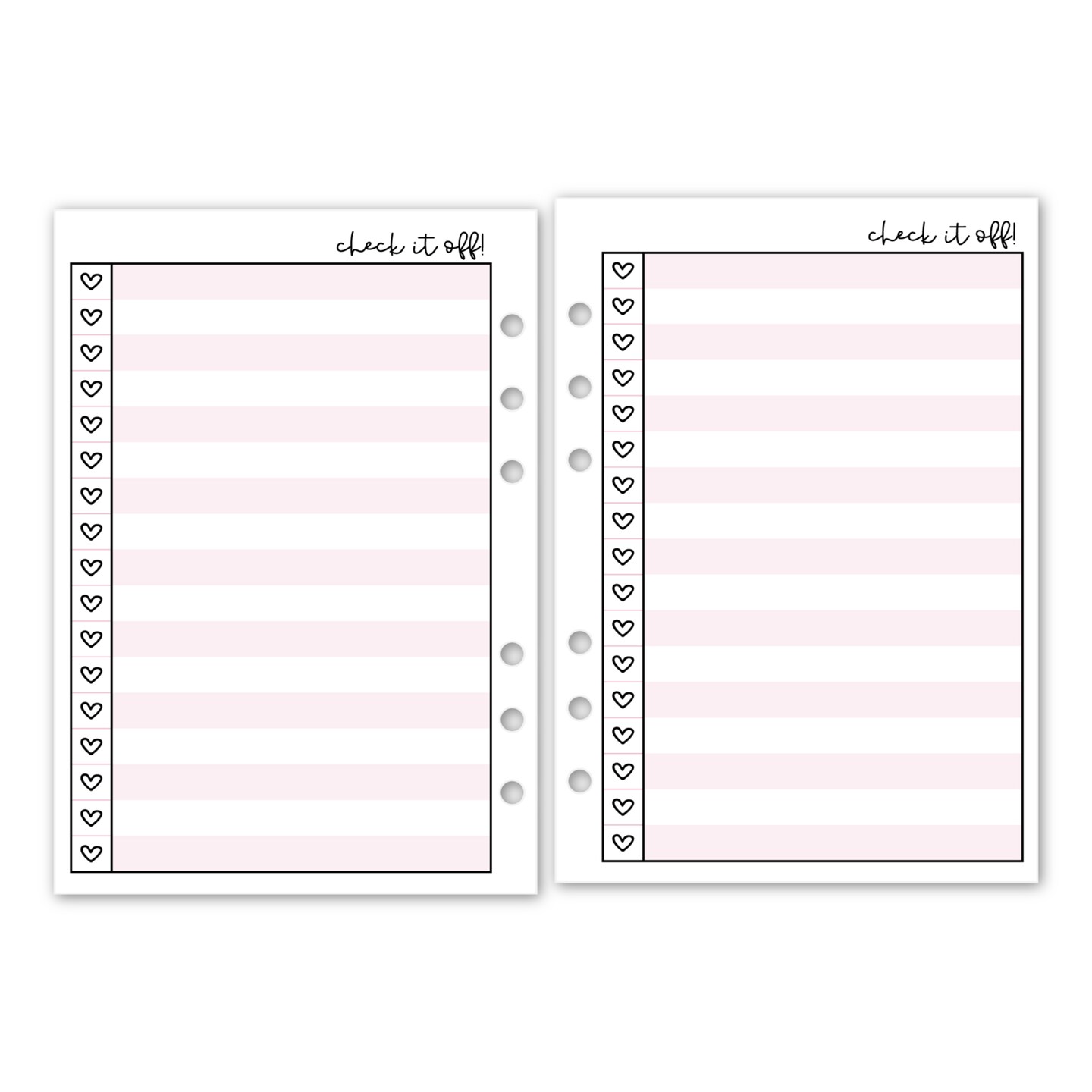 product name is A5 Check It Off! Heart Checklist Planner Refill, 5.83 x 8.27 inches, Ring Binder Insert Pages, Colorful Pages, Heart Boxes