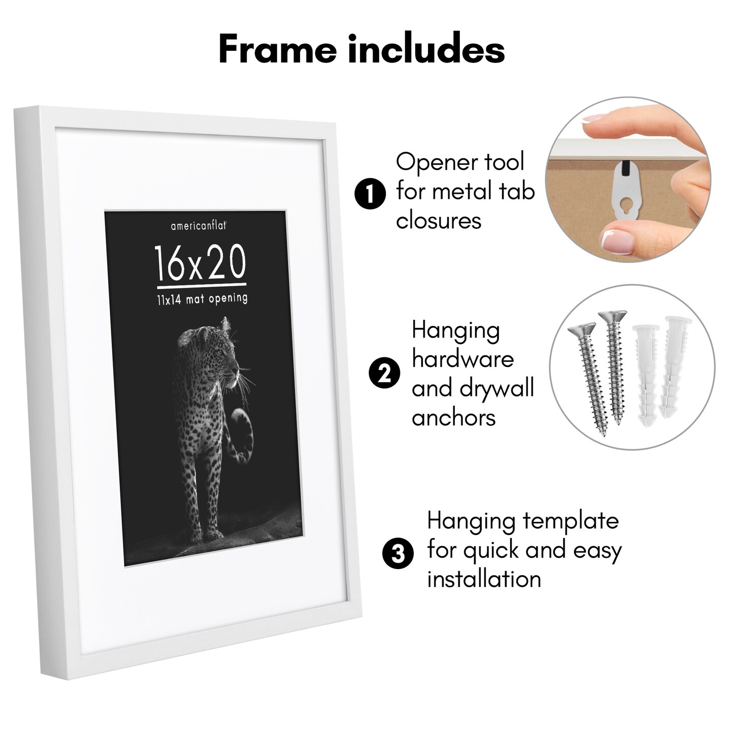 Americanflat Gallery-Style Picture Frame with Mat - Showcase Artwork, Prints, and Photos - Shatter Resistant Glass - Hanging Hardware with Drywall Anchor
