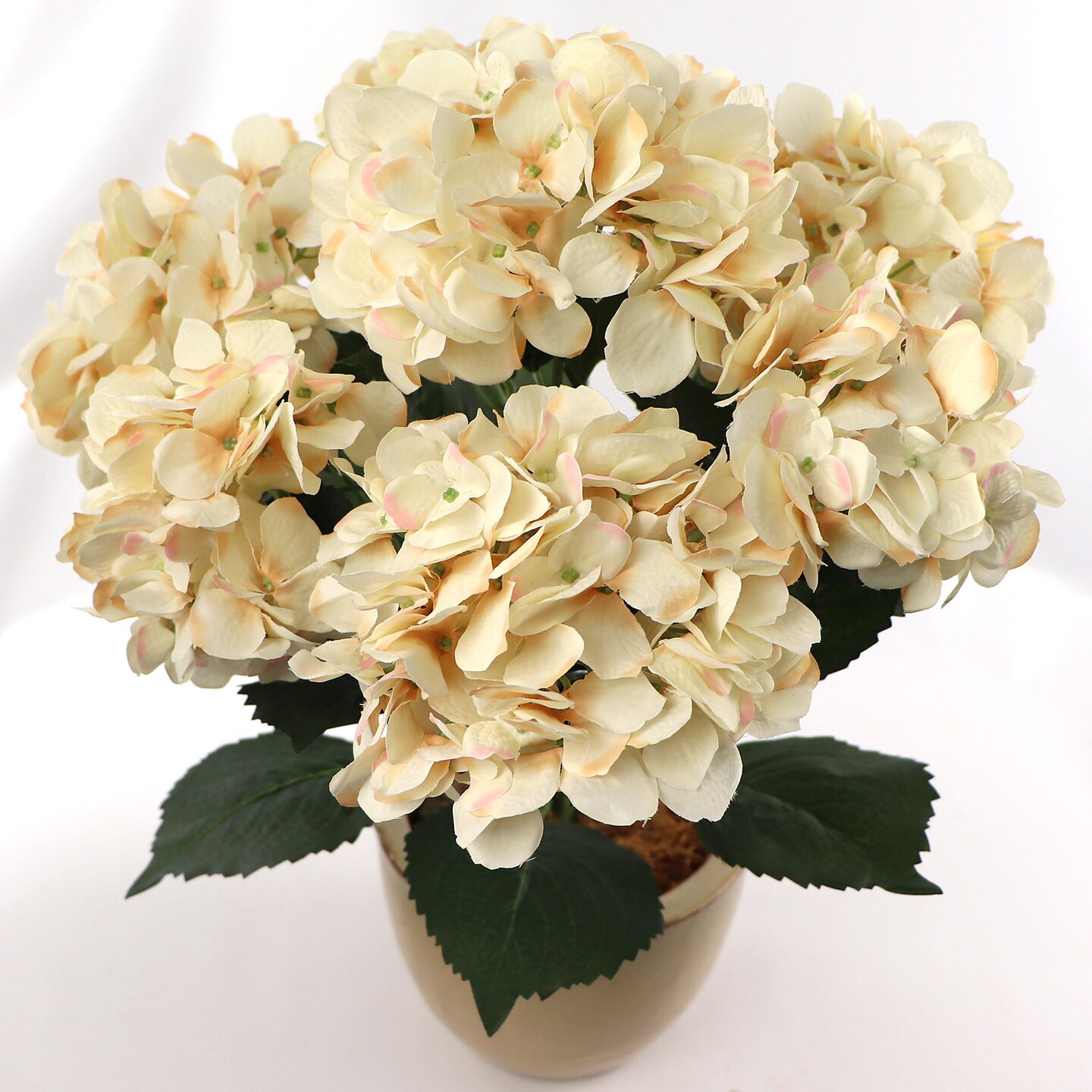 4-Pack: UV Beige Hydrangea Bush with 7 Silk Flowers by Floral Home&#xAE;