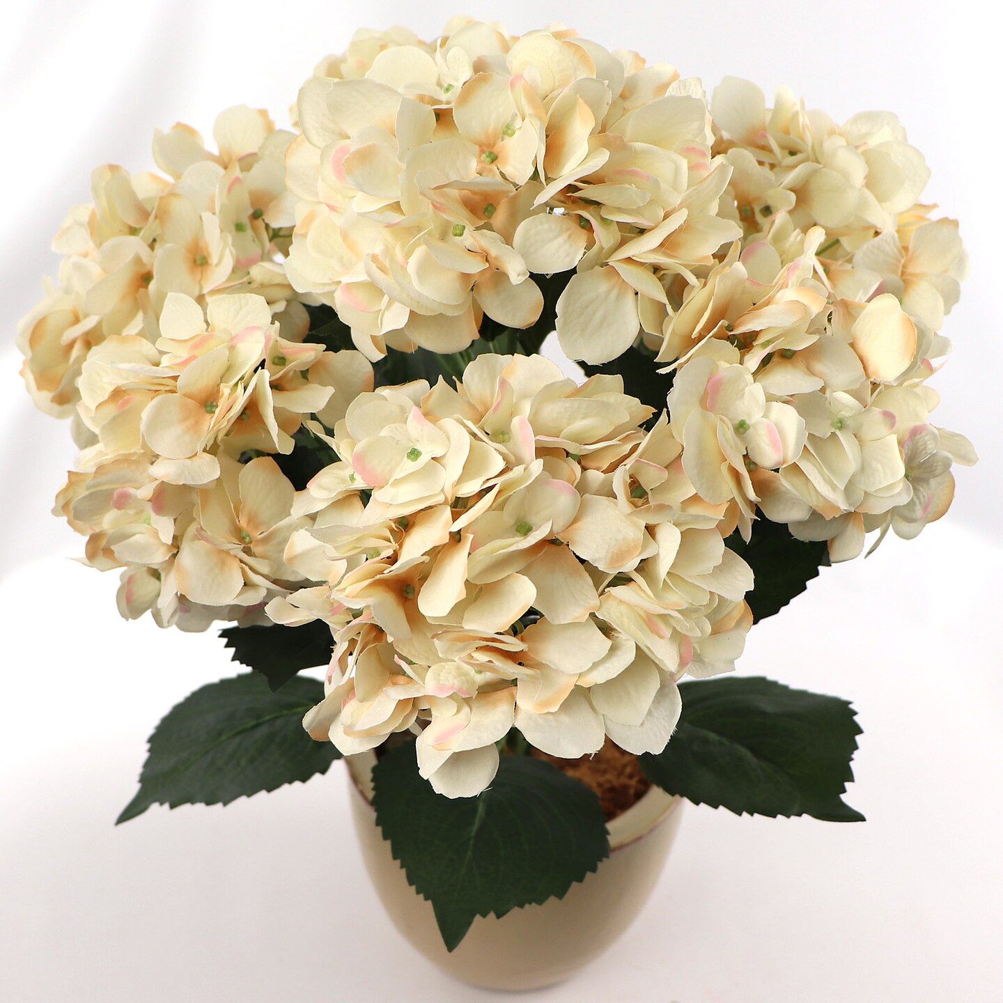 4-Pack: UV Resistant Beige Hydrangea Bush - 7 Lifelike Silk Flowers per Bush, Perfect for Indoor & Outdoor Decor, Home & Event Accents, Floral Home by Artificial Flowers