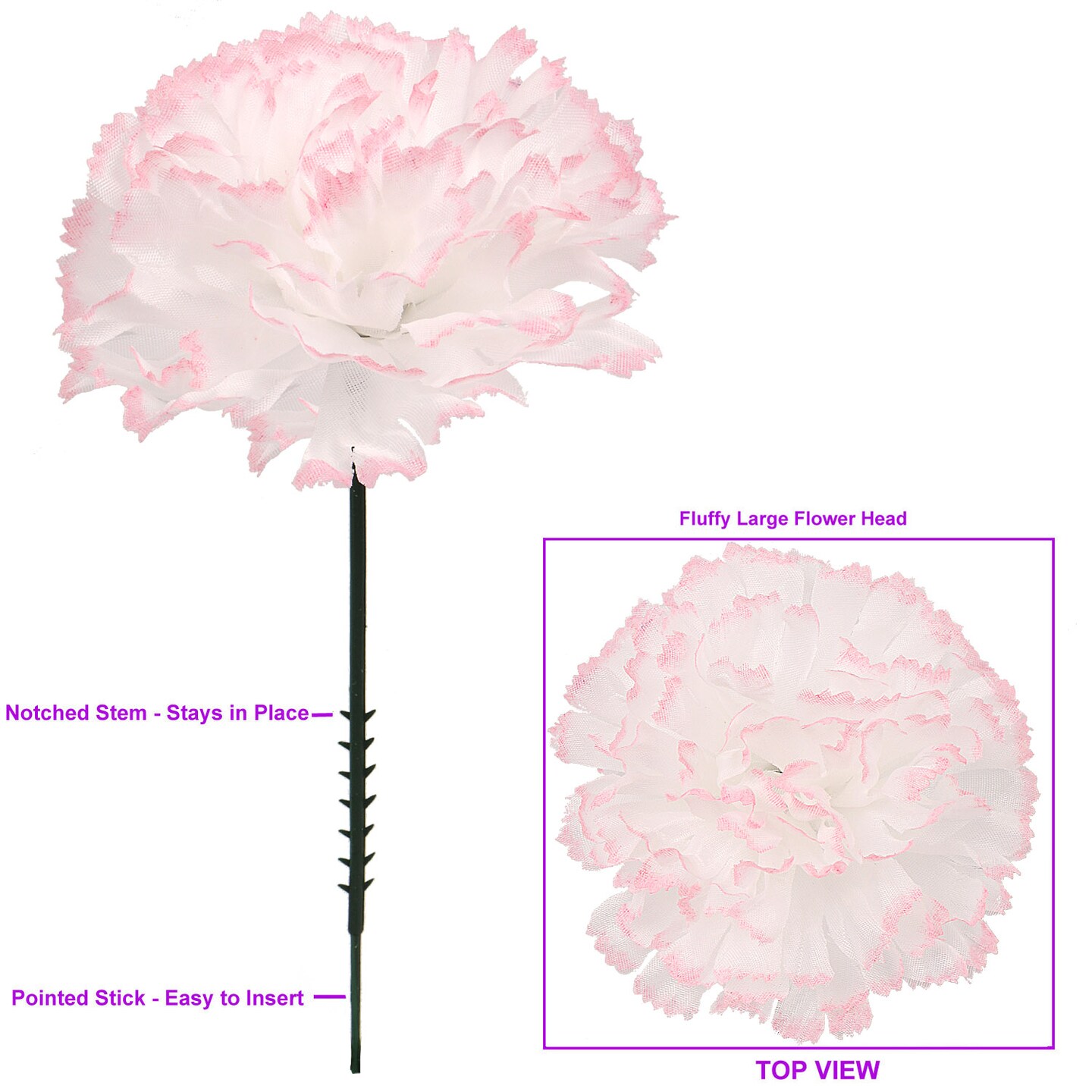 100-Pack Peppermint Carnation Picks with 5-Inch Stems and 3.5-Inch Blooms, Festive Floral Accents for Weddings, Events, and Holiday Decor, Floral Home by Artificial Flowers