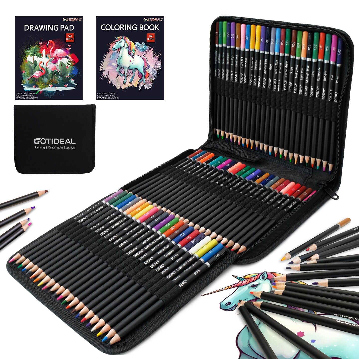 GOTIDEAL 72 Colored Pencil Set with Case for Adult Coloring with Sketch Paper and Coloring Book, Artists Pencil Supplies Gift for Adults Kids Beginners Oil Based