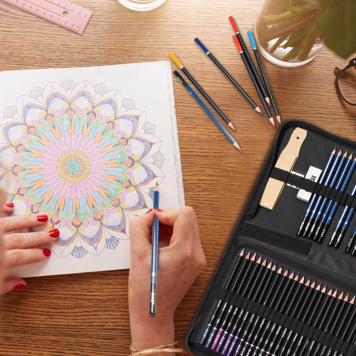 96 Pieces Art Supplies Drawing and Sketching Colored Pencils Set ,Graphite Charcoal Professional Artists Pencils Kit,Gifts for Kids &#x26; Adults Drawing Tool Set