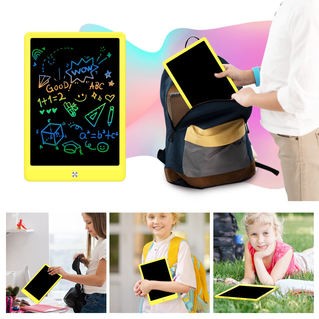LCD Writing Tablet Doodle Board,10.5 inch Colorful Drawing Pad,Electronic Drawing Tablet, Drawing Pads,Travel Gifts for Kids Ages 3 4 5 6 7 8 Year Old Girls Boys (Yellow)