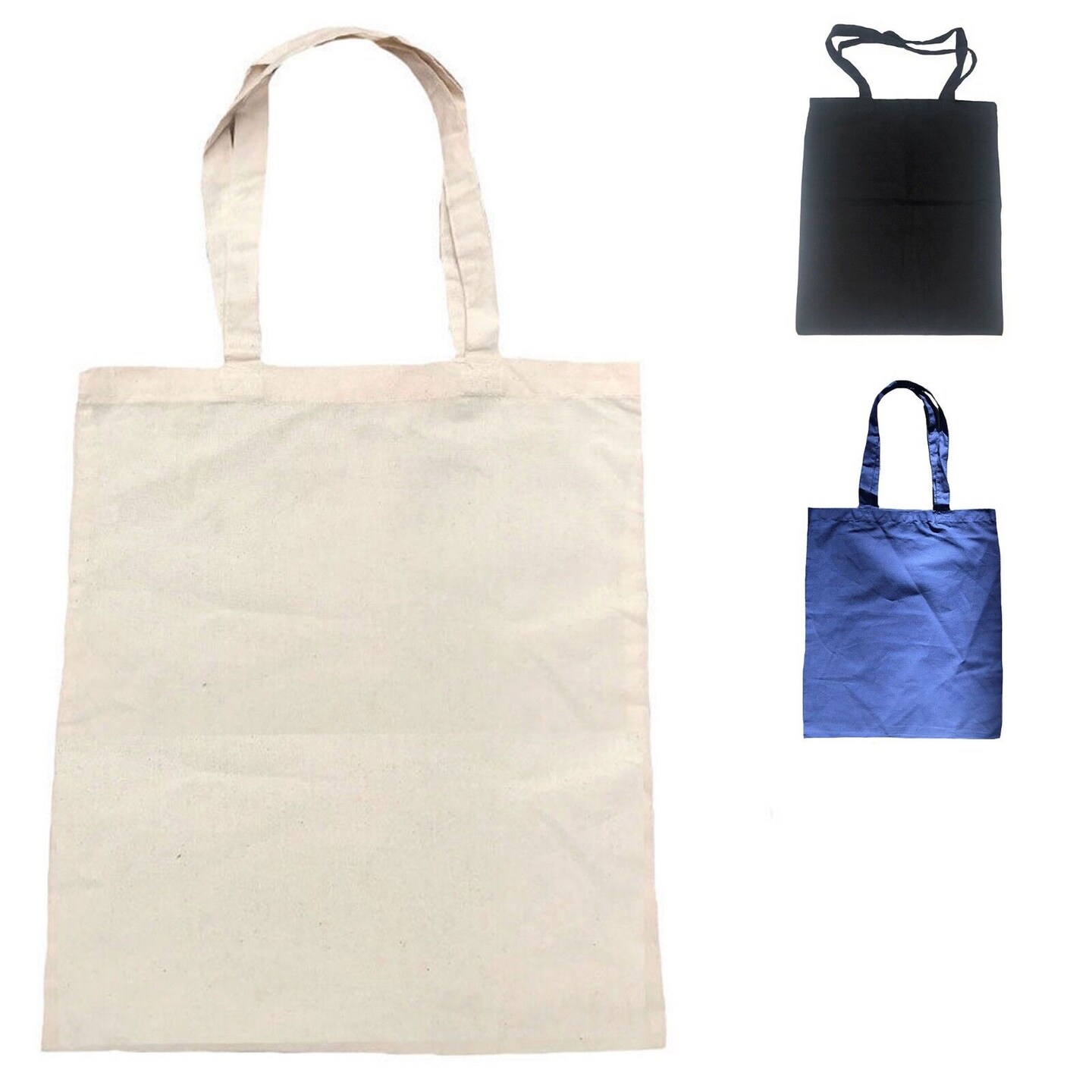 3 Pack Natural Cotton Plain Reusable Shopping Tote Bags