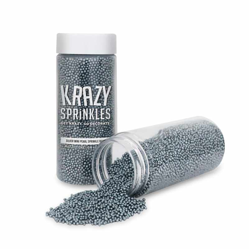 Krazy Sprinkles - Dark Silver Pearl (1/2 Cup, 1x Jar) for Cakes, Ice Cream &#x26; Cookies
