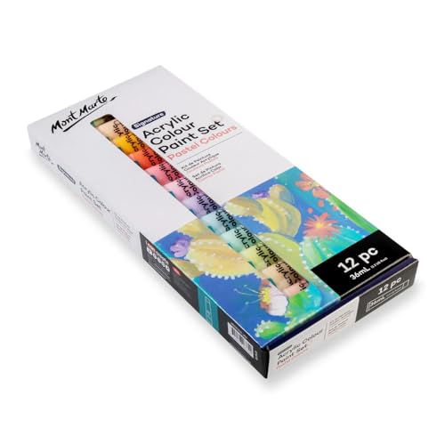 12 Pieces Acrylic Colour Pastel Paint Set Signature 36ml (1.2 US fl.oz), Creamy Pastel Acrylic Paint Set, Good Coverage, Semi-Matte Finish, Ideal For Most Art and Craft Surfaces.