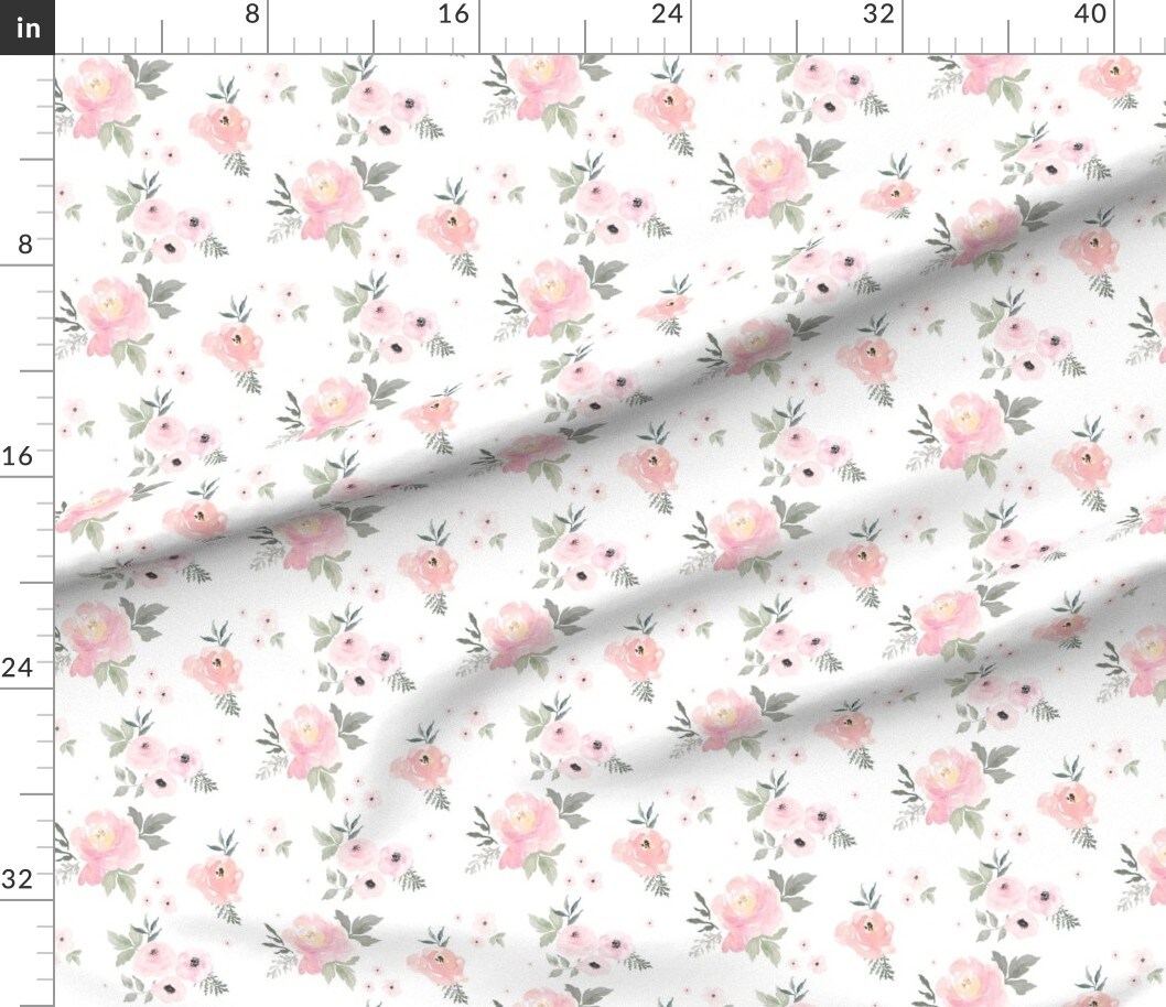 Blush Pink, Sweet, Roses, Girl, Floral, Cottage, Shabby Chic, Nursery, Watercolor, Flowers, Wedding Custom Printed Fabric by Spoonflower Various Fabrics by the Yard or Fat Quarter