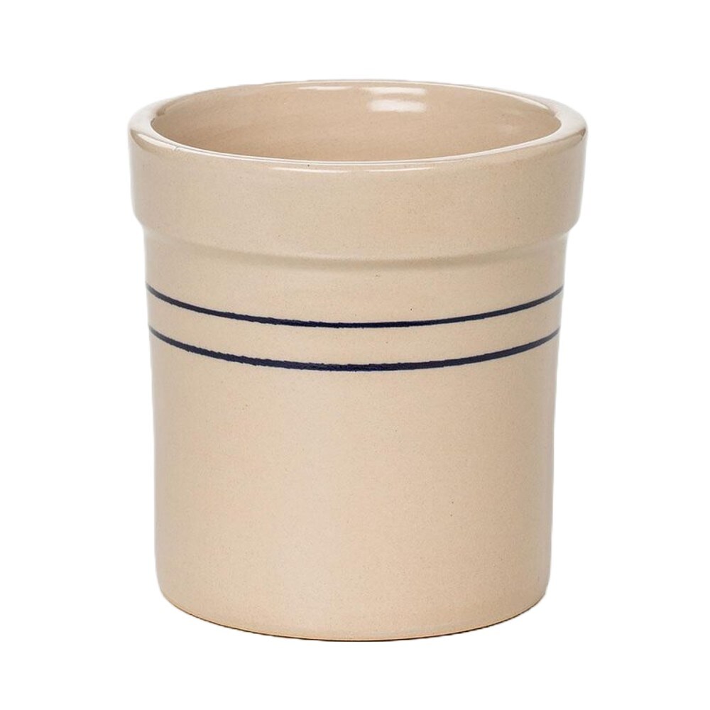 Martinez Pottery Pickling Fermenting Crock - Tan with Blue Stripe Stoneware Jar, 1/4 Gallon Capacity