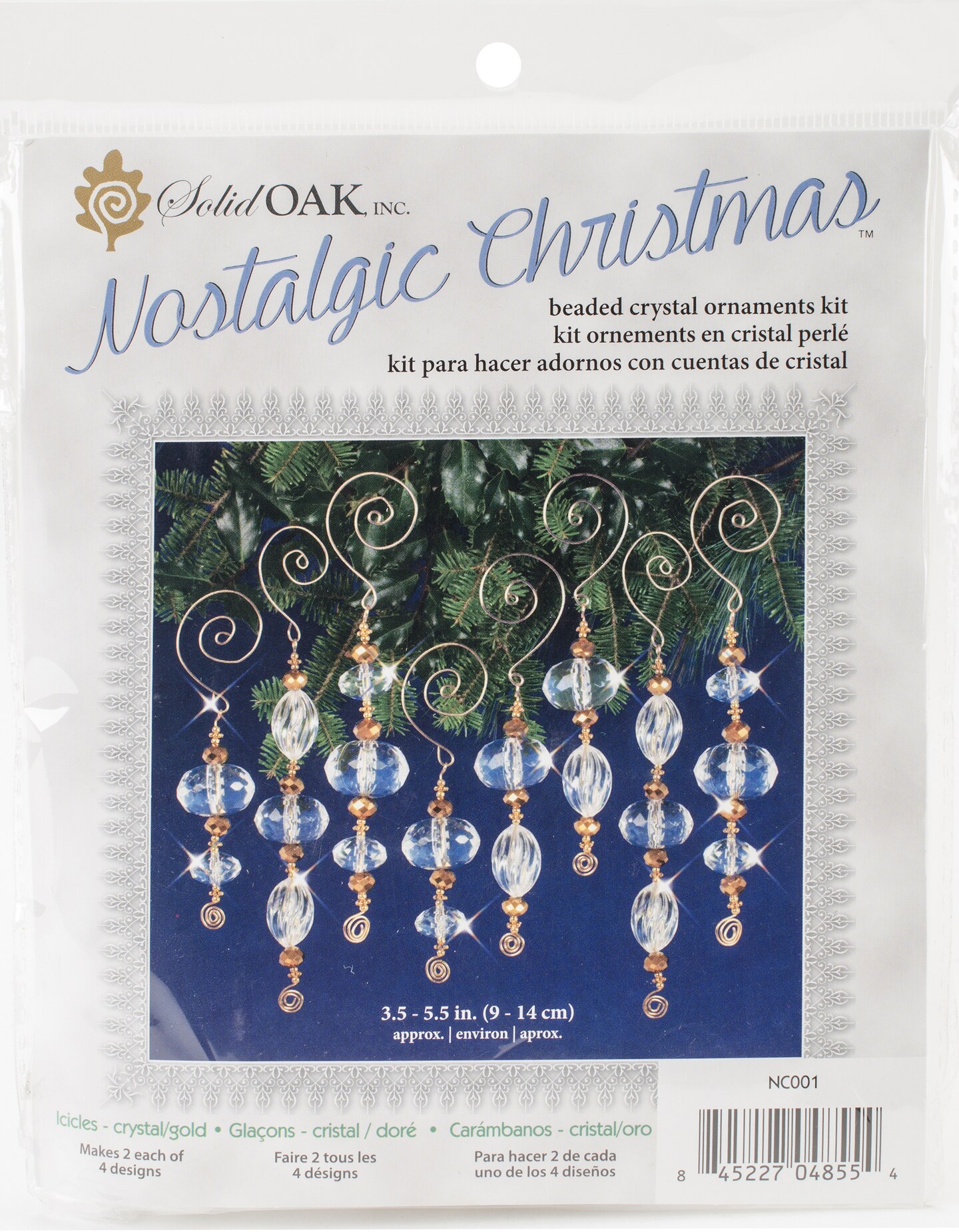 Solid Oak Nostalgic Christmas Beaded Crystal Ornament Kit-Gold &#x26; Crystal Icicles