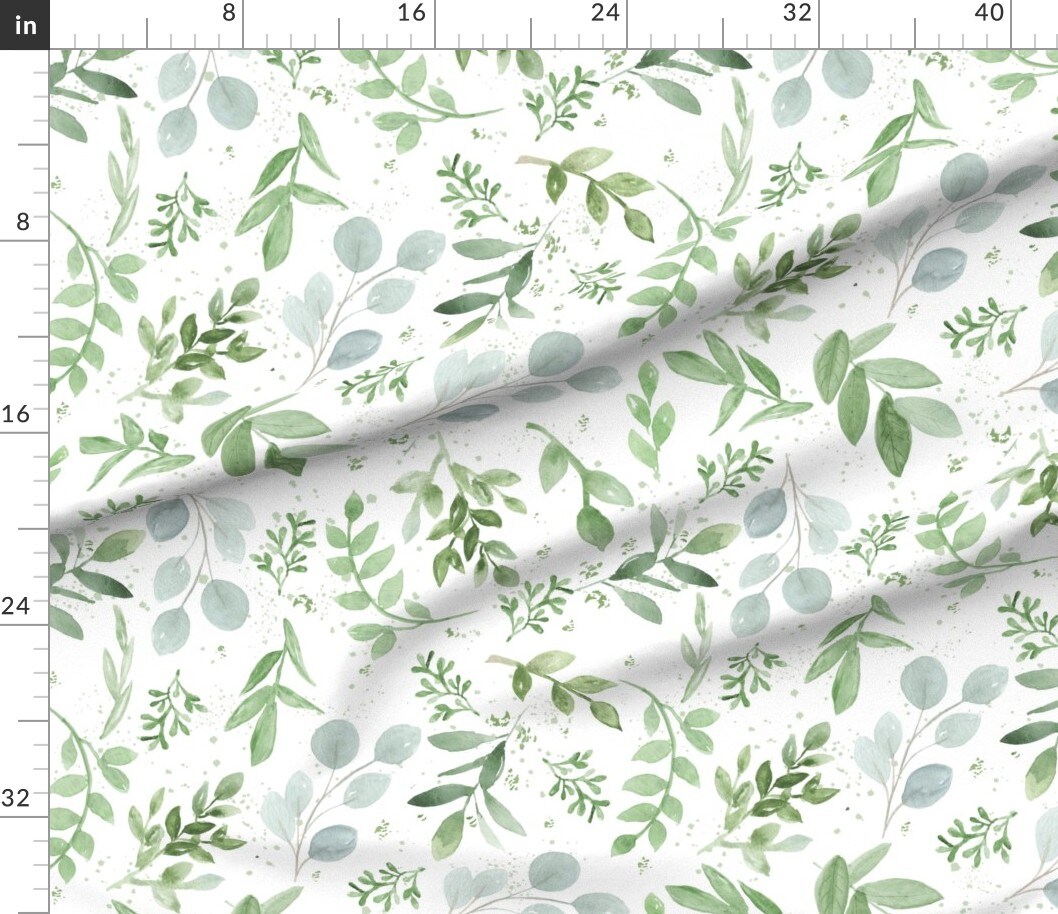 Petal Signature Cotton by the Yard or Fat Quarter Watercolor Leaves Pattern Eucalyptus Sage Green Greenery Custom Printed Fabric by Spoonflower
