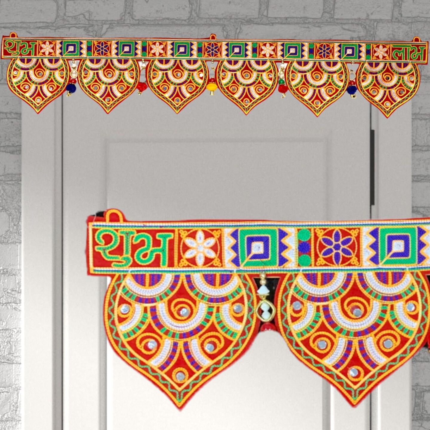Indian Fabric Door Toran 35.5 Inch Bhandarwal Hanging Valance Embroidered Traditional Wall Decorative for Window Home Temple Decor Wedding Diwali Navratri Puja Housewarming Decorations
