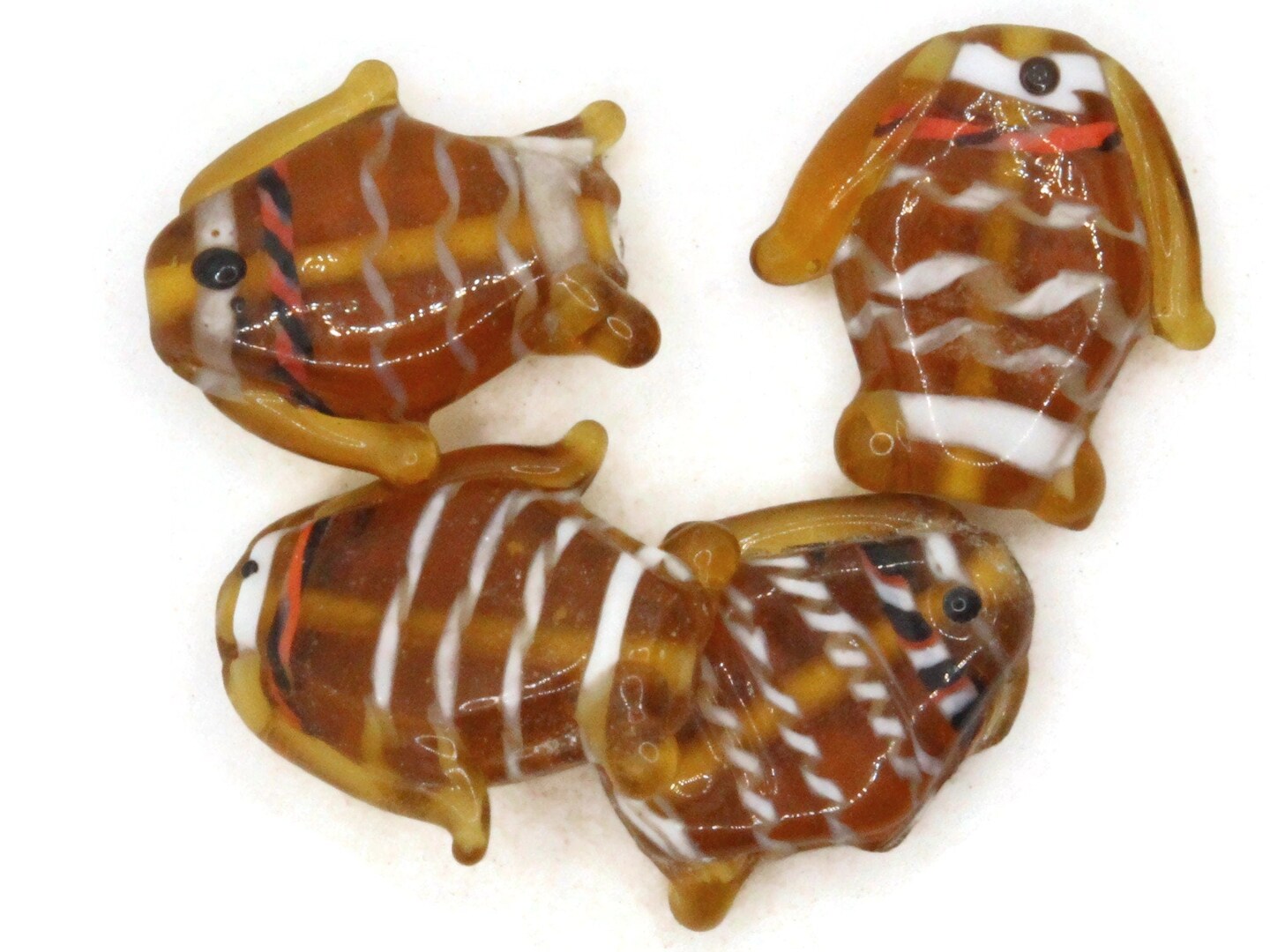 4 Brown Striped Lampwork Glass Fish Beads
