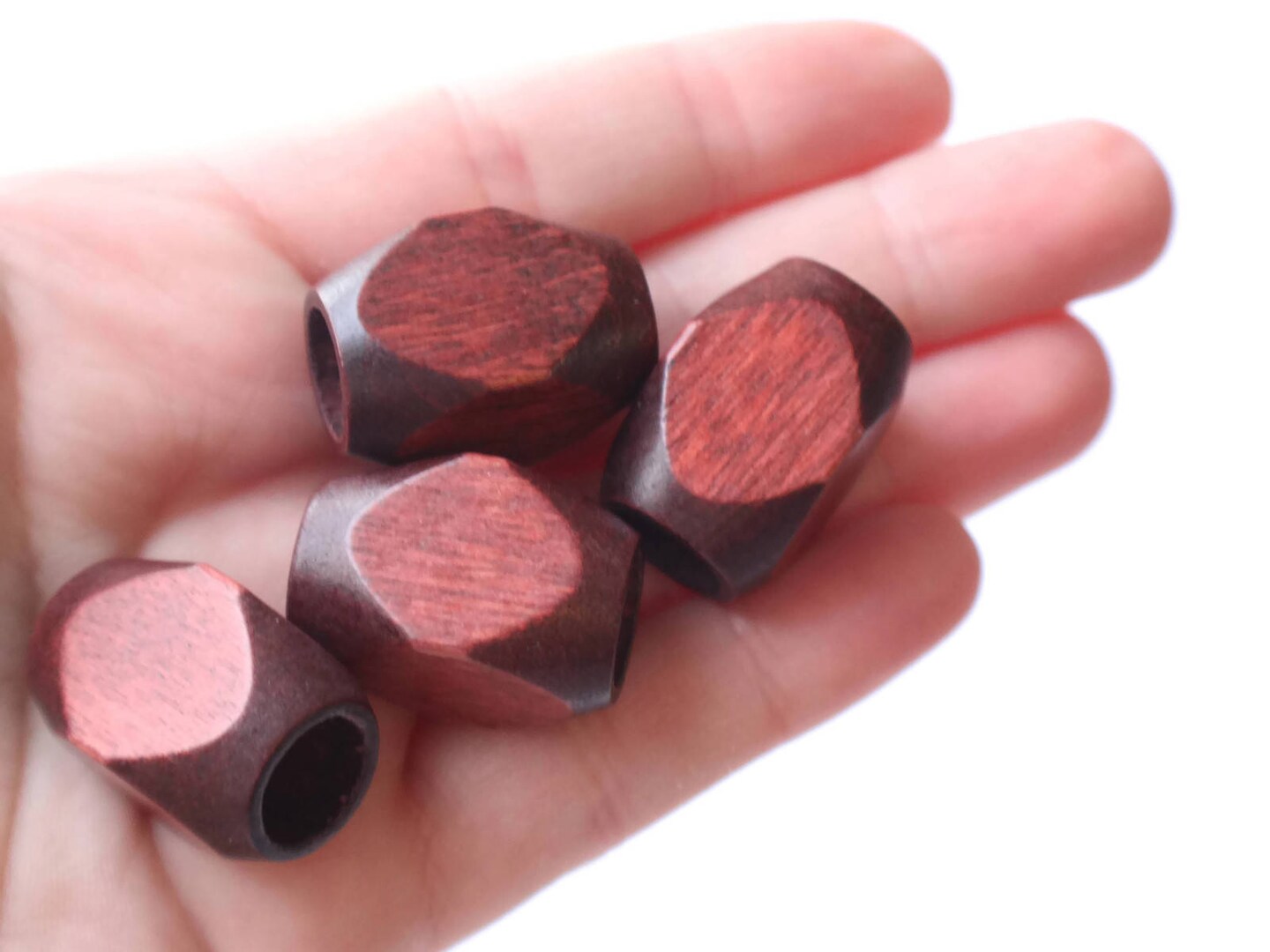 6 25mm Reddish Brown Large Hole Wood Rectangle Beads Vintage Macrame Beads