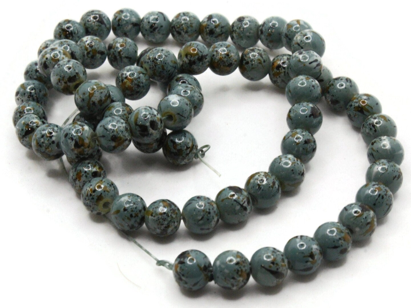 68 6mm Blue Gray  Splatter Paint Smooth Round Glass Beads