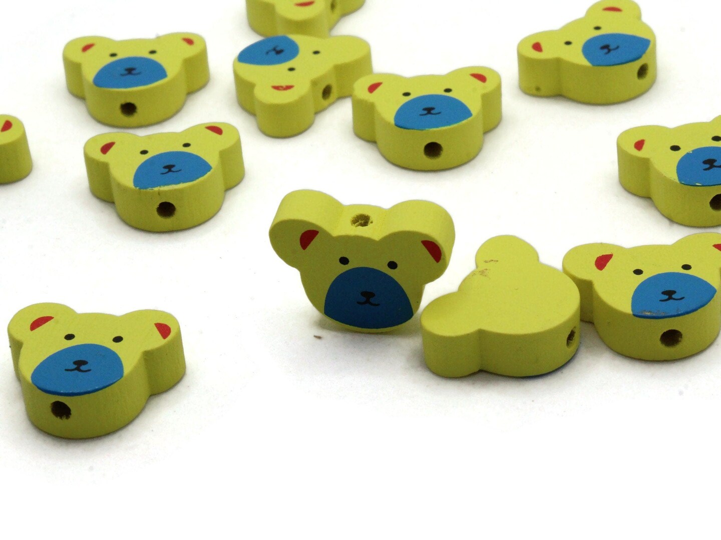 12 15mm Yellow and Blue Wooden Teddy Bear Beads