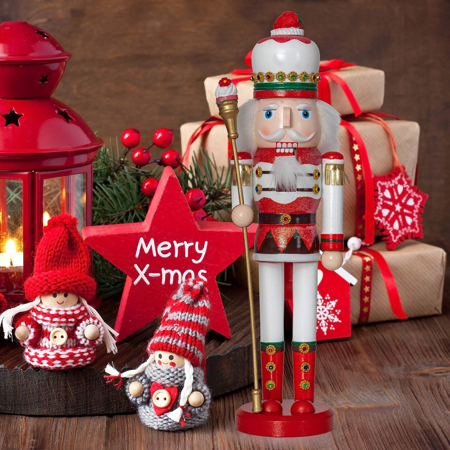 Ornativity Strawberry Toy Soldier Nutcracker - Wooden Strawberry Hat with Cupcake Scepter King Theme Christmas Nutcracker Figure Holiday Decoration