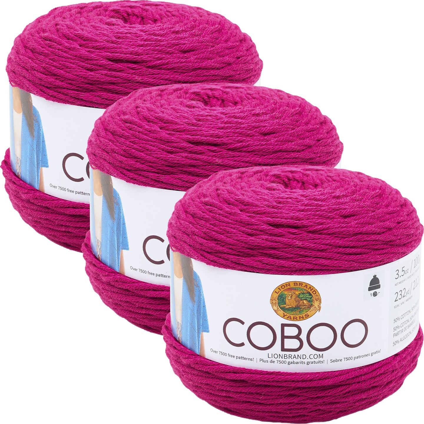 (3 Pack) Lion Brand Coboo Yarn - Magenta
