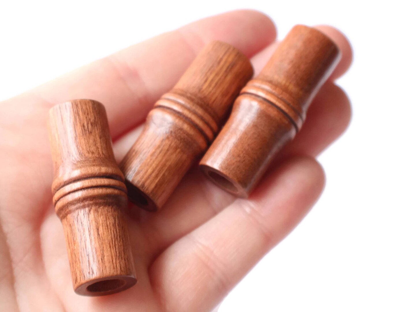 4 40mm Medium Brown Vintage Wood Tube Beads Wooden Large Hole Beads bC3