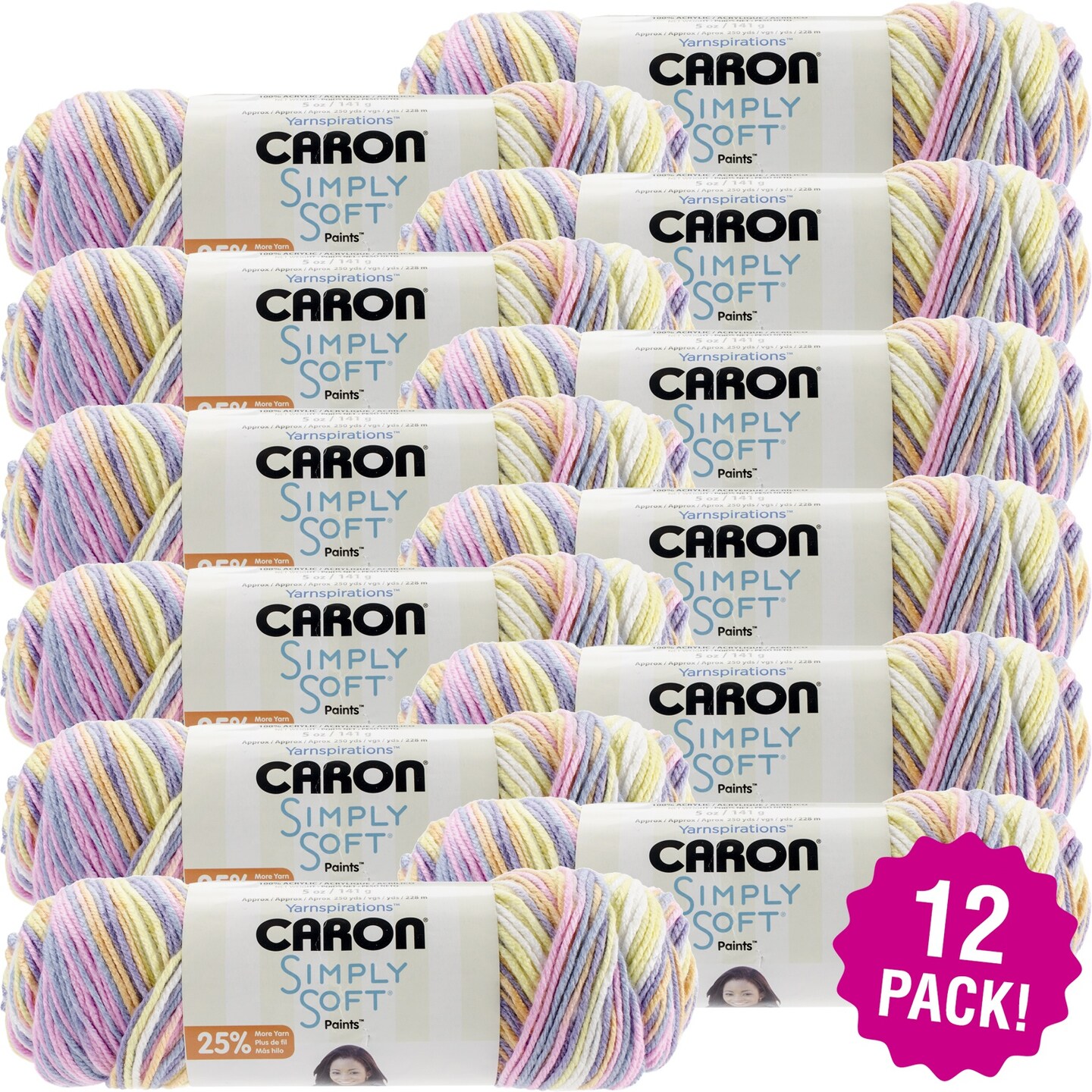 Multipack of 12 - Caron Simply Soft Paints Yarn-Baby Brights