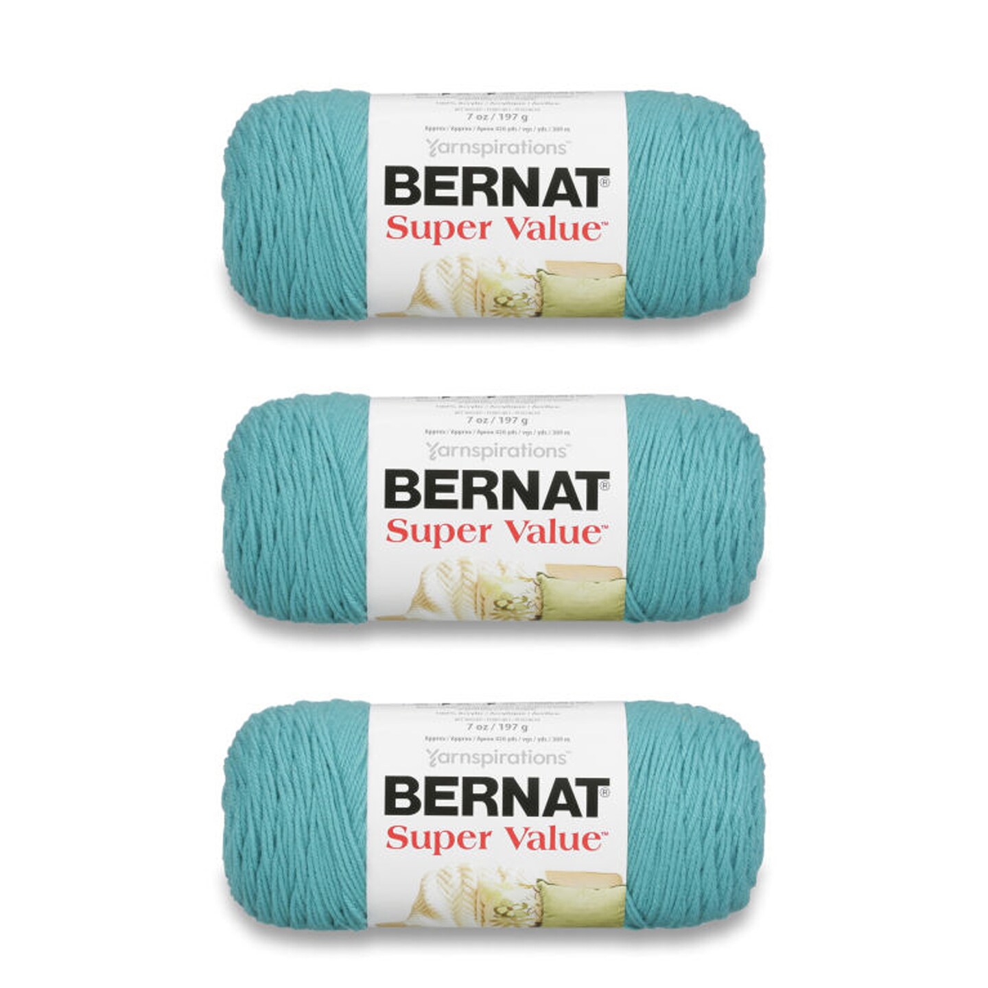 Bernat Super Value Aqua Yarn 3 Pack of 198g 7oz Acrylic 4 Medium Worsted 426 Yards Knitting Crochet
