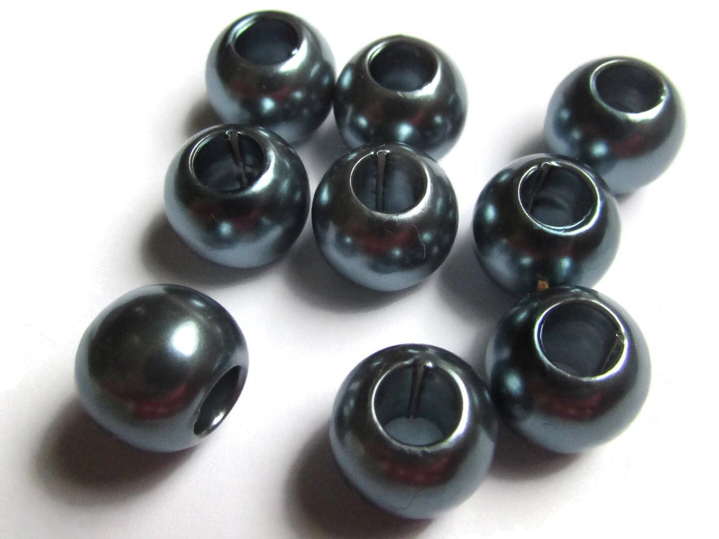 40 12mm Large Hole Pearls Slate Grey Faux Pearl Beads Round Plastic Pearl Beads