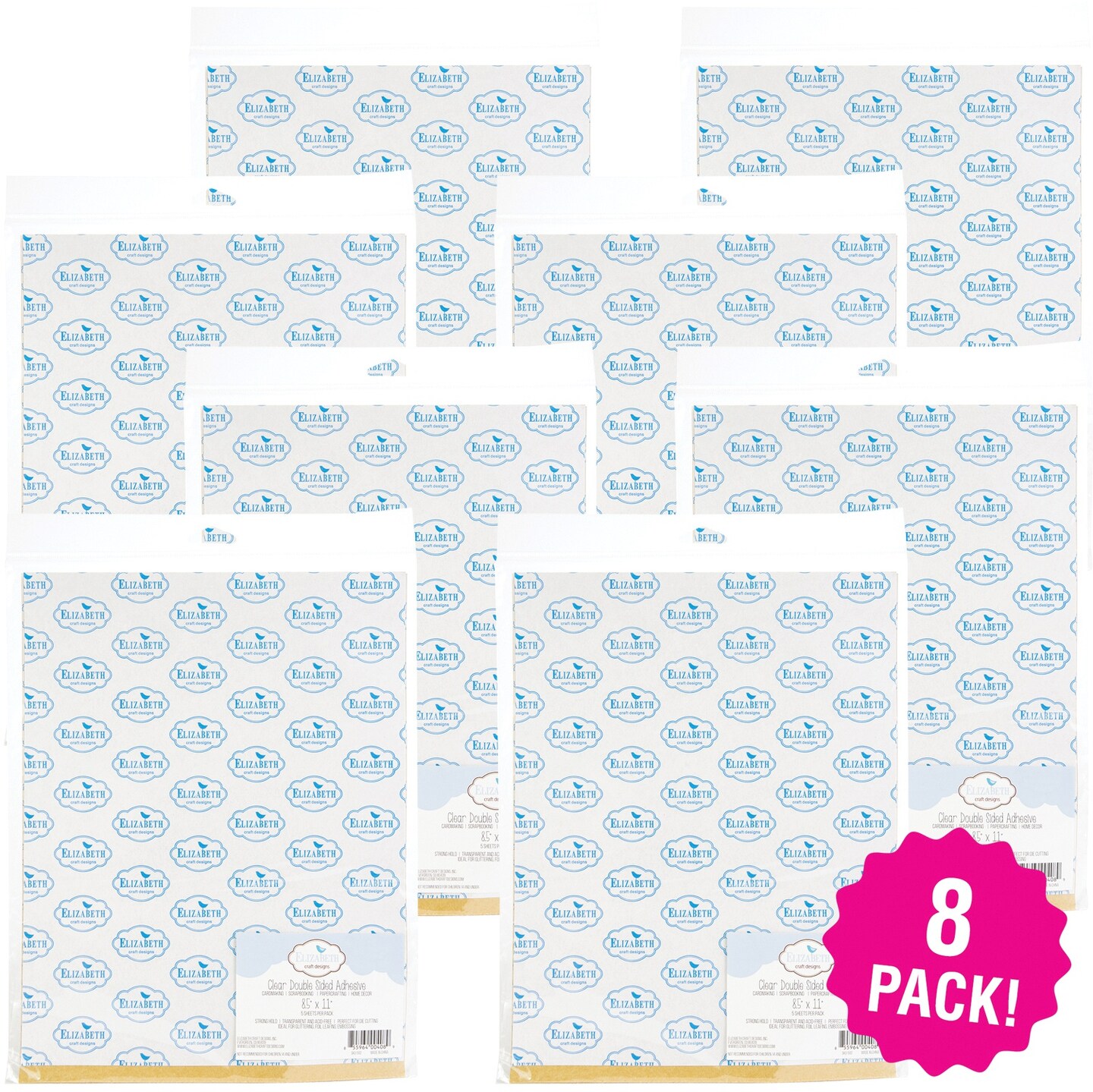 Multipack of 8 - Elizabeth Craft Clear Double-Sided Adhesive Sheets 5/Pkg-8.5"X11"