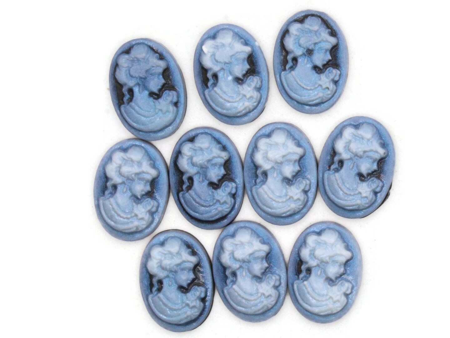 10 18x13mm Black with Blue Face Resin Victorian Style Cameo Cabochons