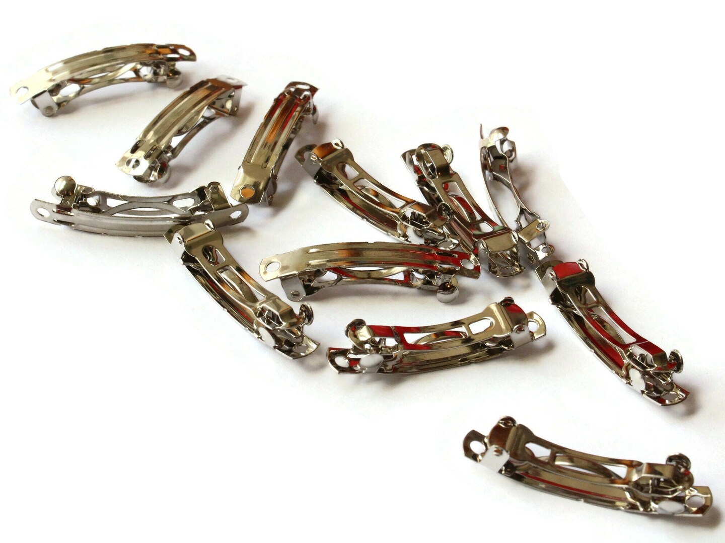 10 39mm Vintage French Barrette Nickel Plated Steel Hair Clips