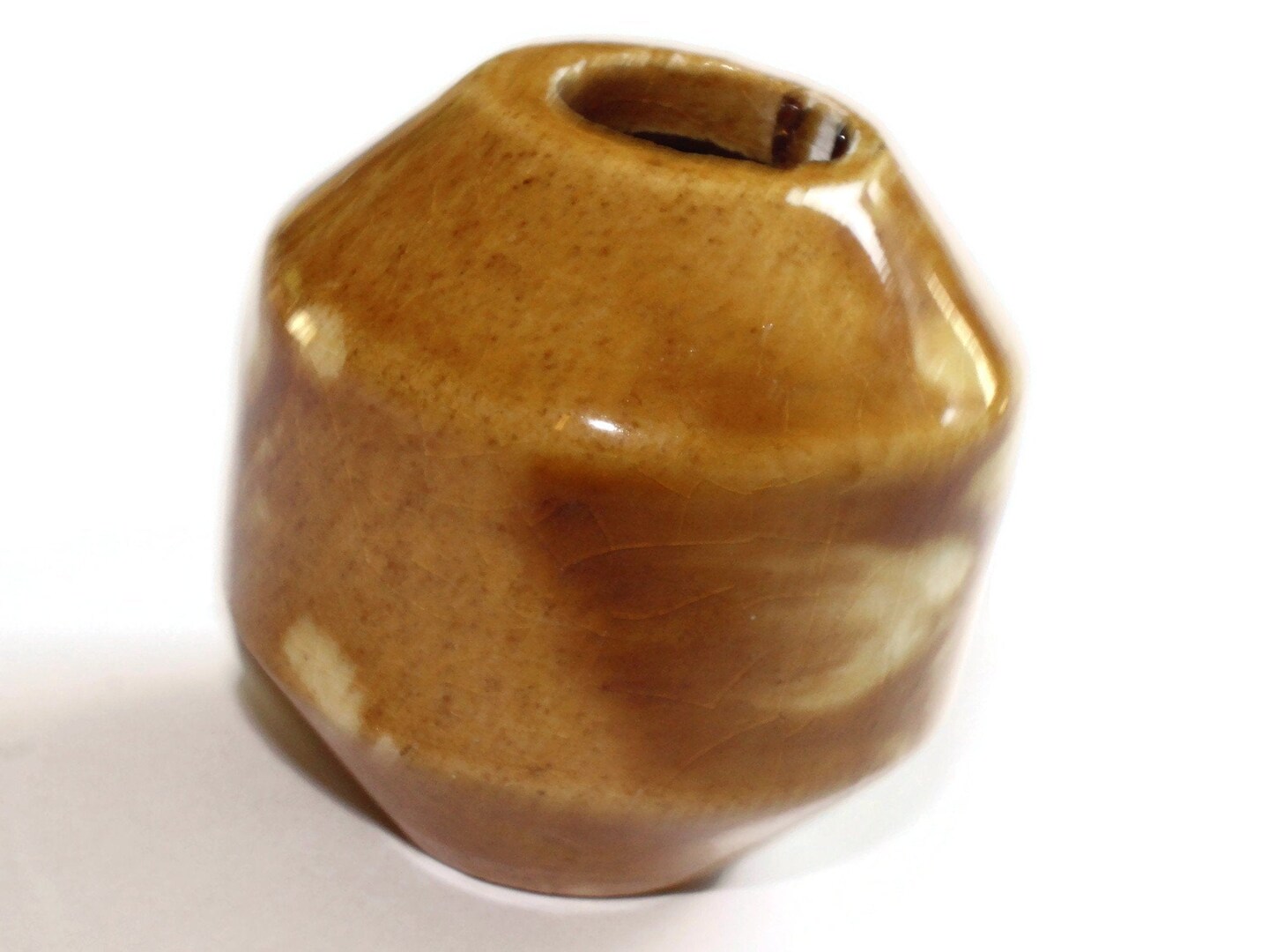 38mm Brown Spotted Banded Round Vintage Macrame Ceramic Porcelain Bead bG2