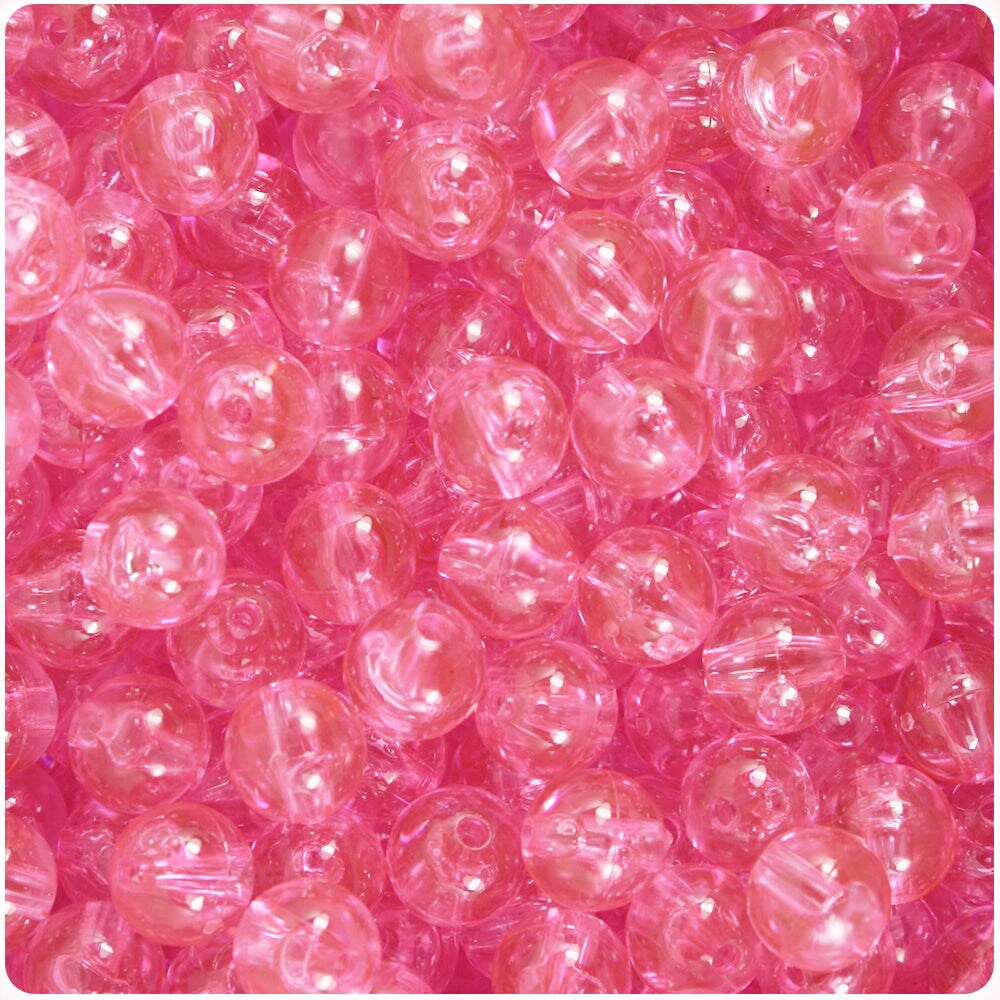 BeadTin Pink Transparent 8mm Round Plastic Craft Beads (300pcs)