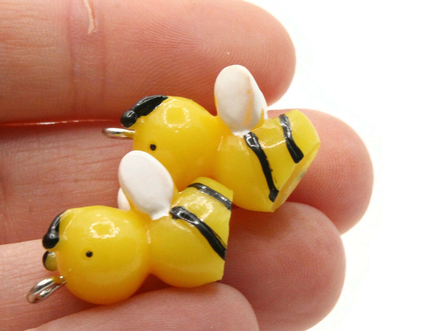 2 24mm Yellow and Black Resin Bumble Bee Charms