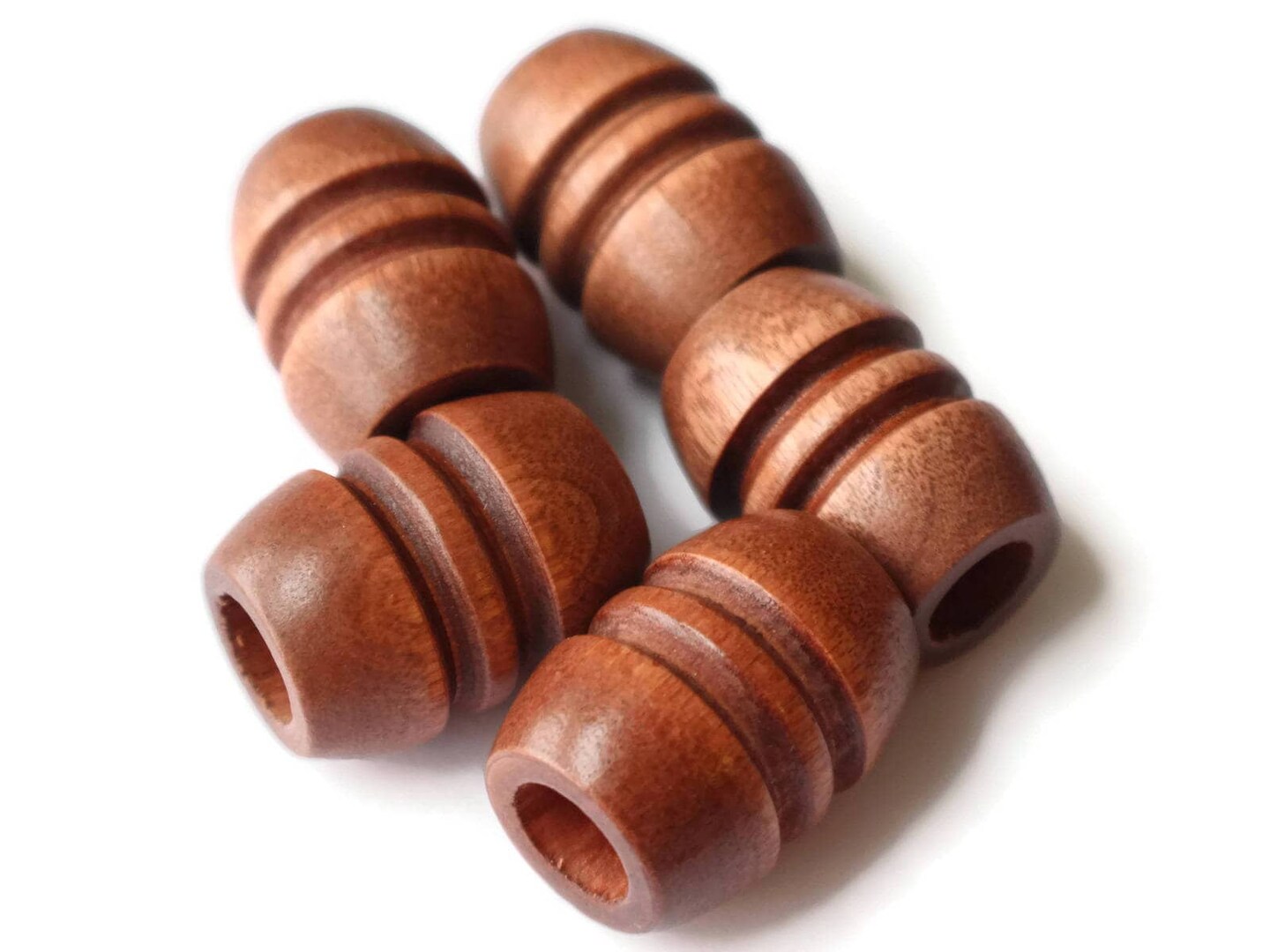 5 29mm Fluted Barrel Large Hole Medium Brown Wood Beads bA3