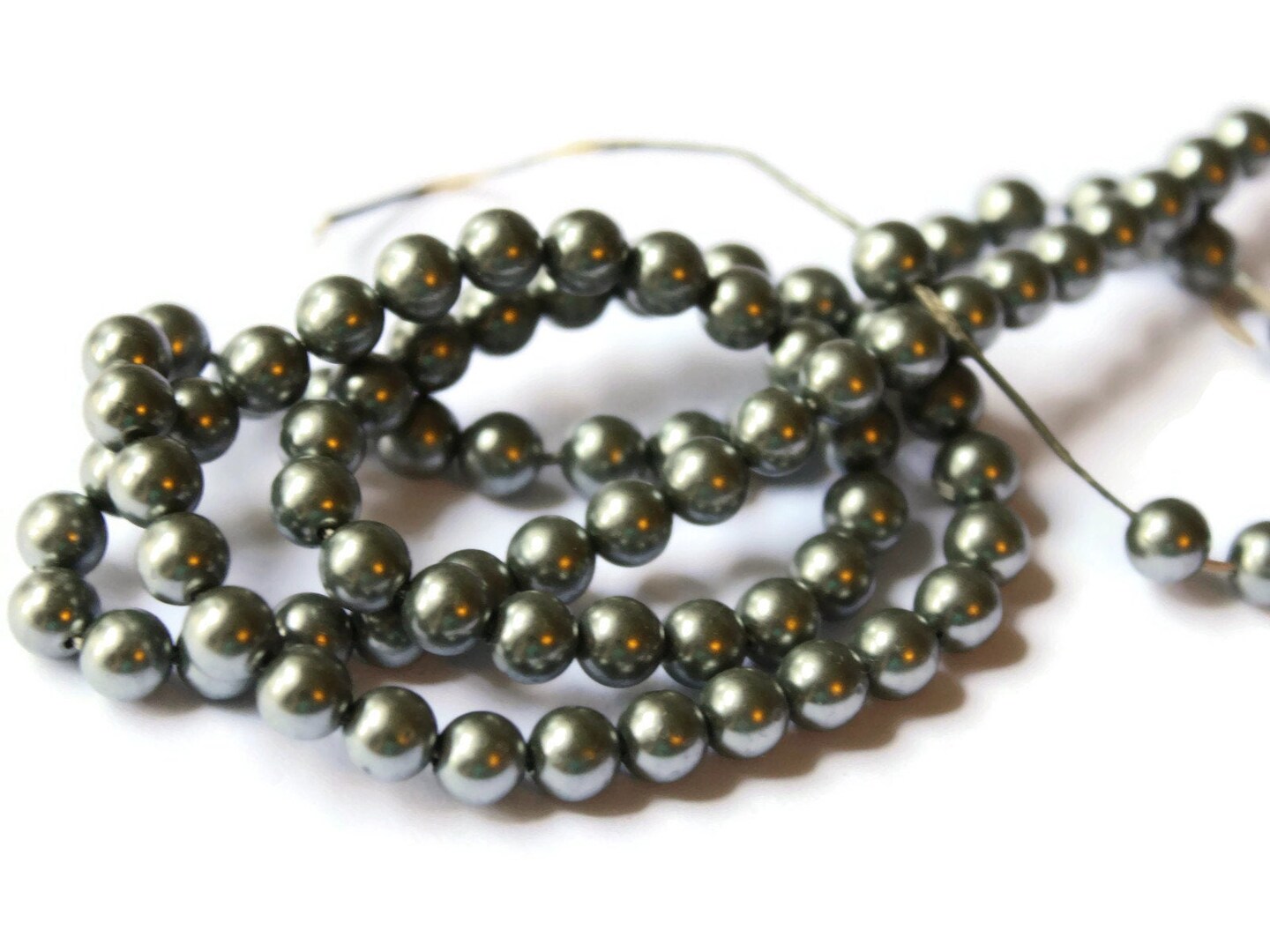 80 6mm Gray Vintage Plastic Round Faux Pearl Beads