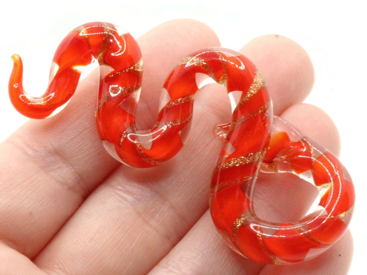 Red Gold and Clear Spiral Glass Snake Pendant