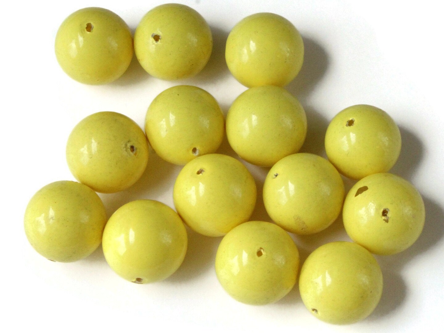 14 15mm Yellow Round Vintage Plastic Beads Loose Beads New Old Stock Beads