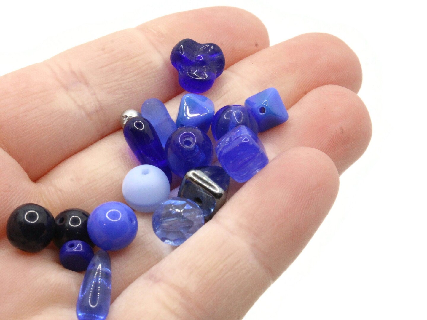 20 grams Mixed Blue Czech Pressed Glass Beads - John Beads Vials