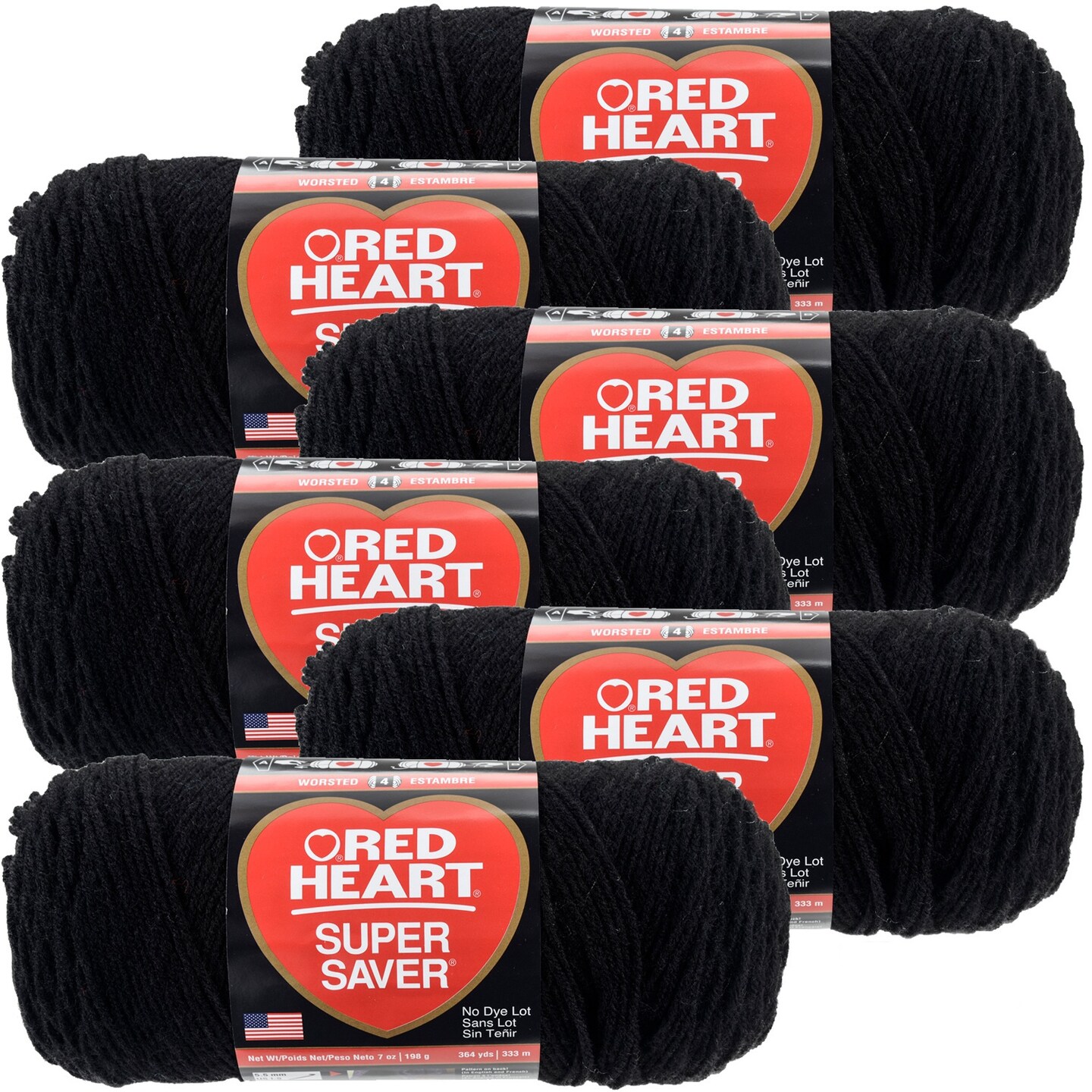 Multipack of 6 - Red Heart Super Saver Yarn-Black