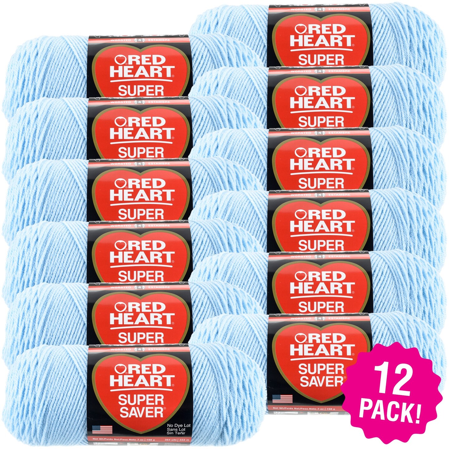 Multipack of 12 - Red Heart Super Saver Yarn-Light Blue