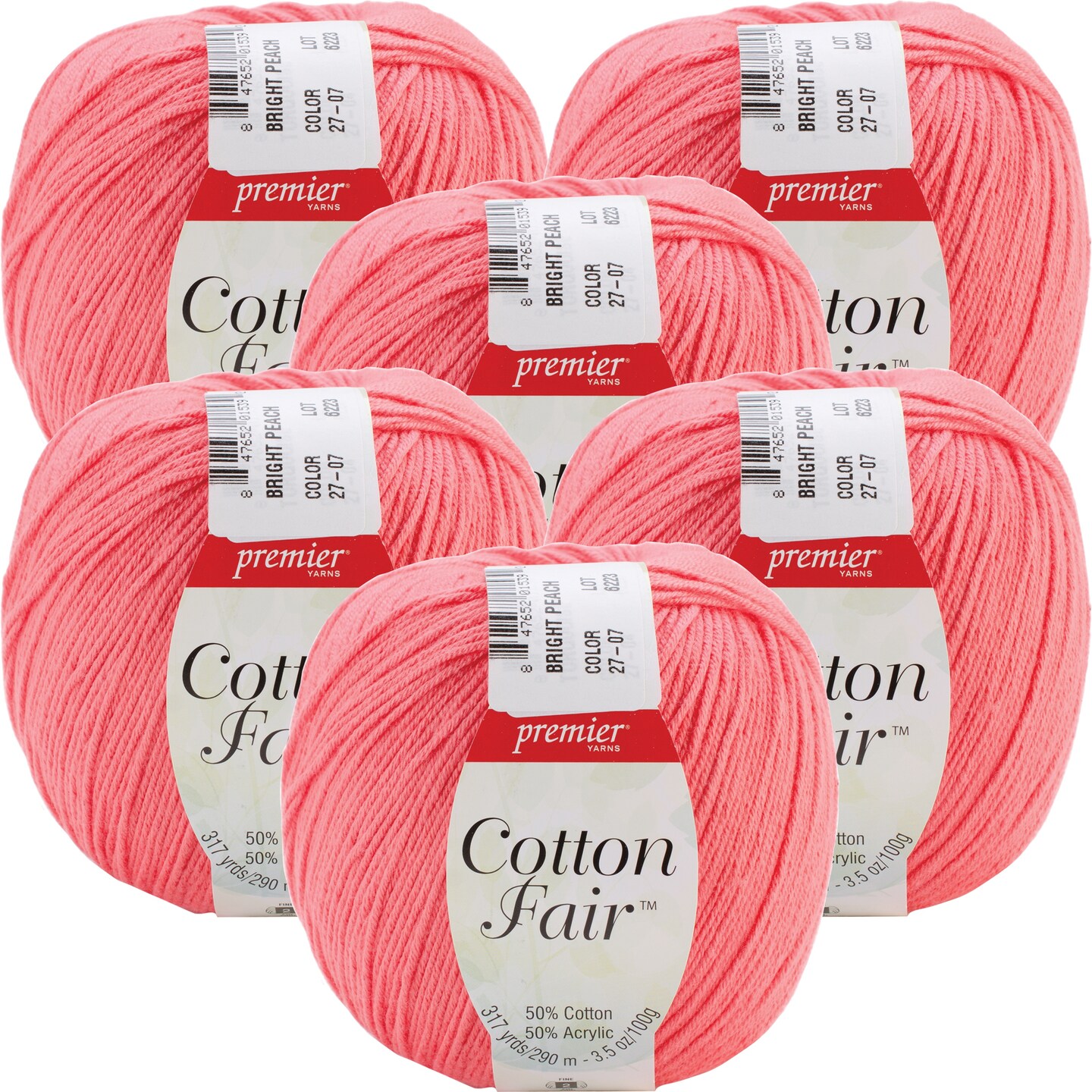 Multipack of 6 - Premier Yarns Cotton Fair Solid Yarn-Bright Peach