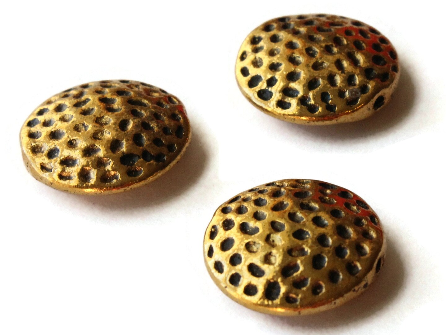 3 16mm Antique Golden Spotted Coin Beads