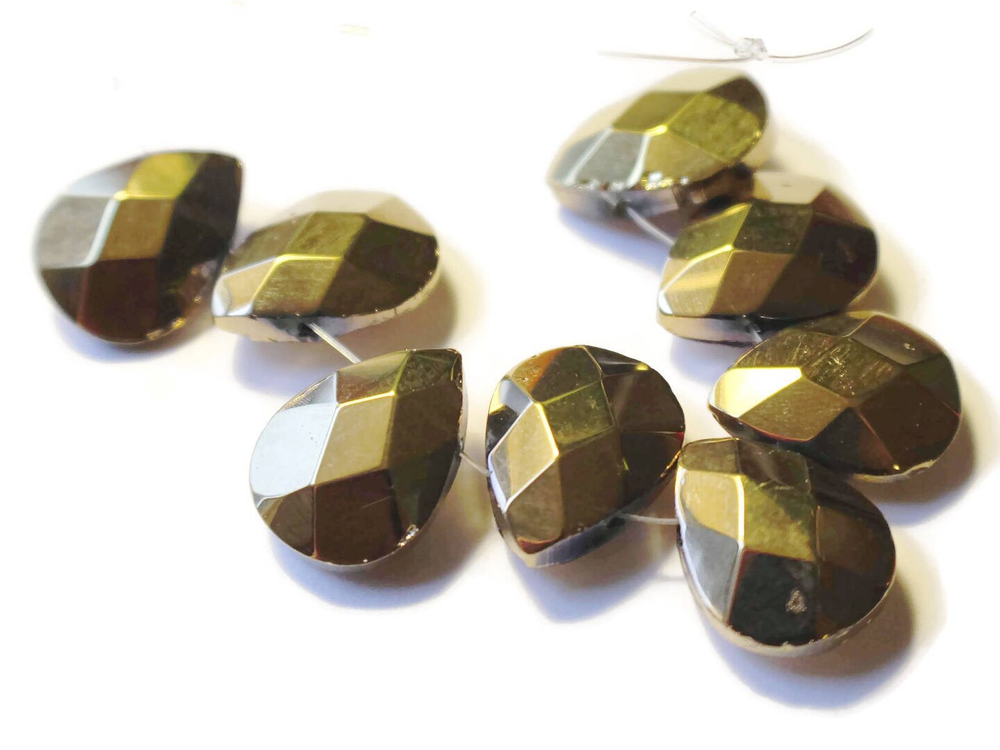 8 16mm Gold Glass Faceted Briolette Beads - Flat Faceted Teardrop Beads