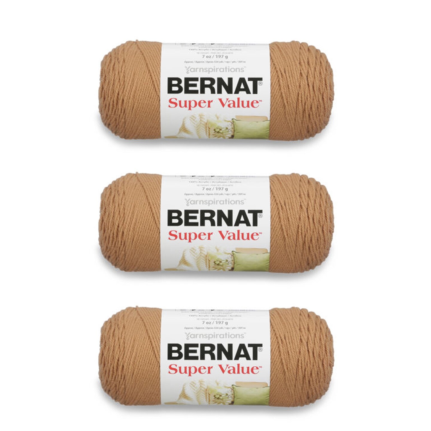 Bernat Super Value Topaz Yarn - 3 Pack of 198g/7oz - Acrylic - 4 Medium (Worsted) - 426 Yards - Knitting/Crochet