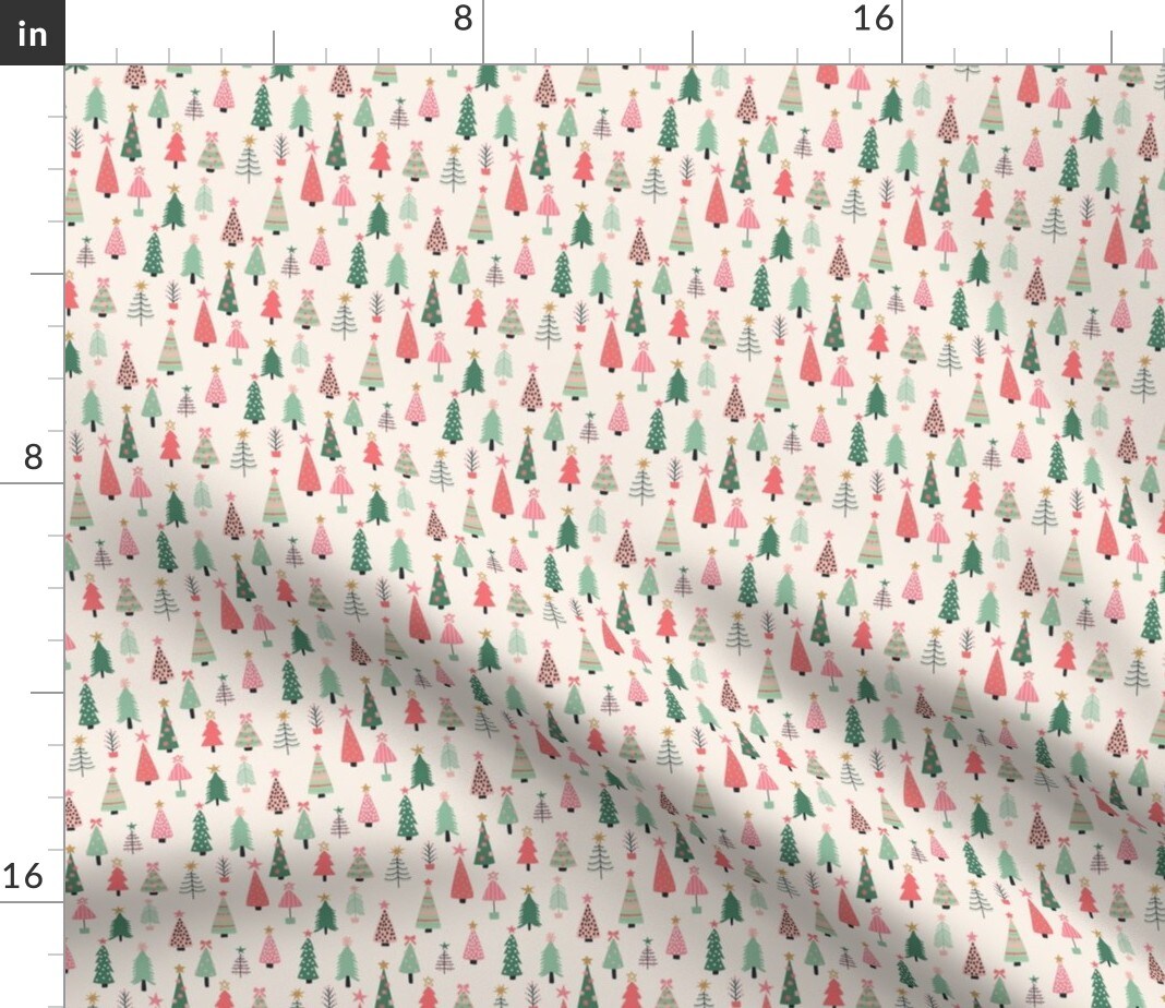 All Christmas Trees Mini Tree Holiday Pink Green Custom Printed Fabric by Spoonflower Various Fabrics by the Yard or Fat Quarter