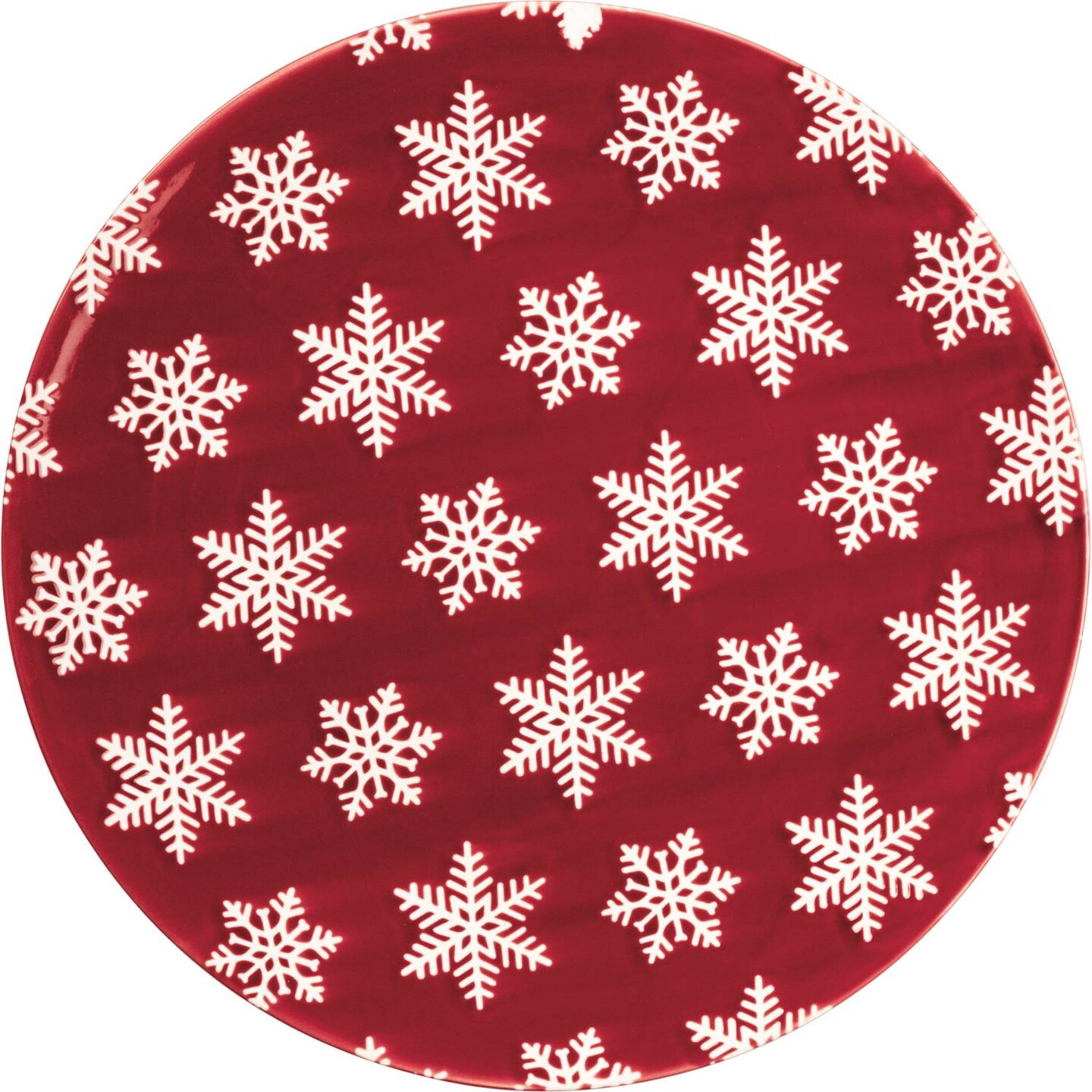 Primitives by Kathy Snowflake Stoneware Plate, Large Red & White Winter Serving Party Plate, 10 Inch
