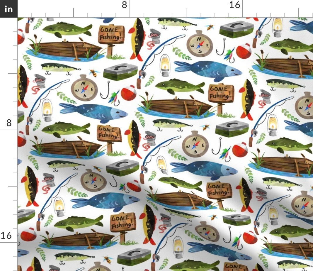 Fishing Scale Boys Fish Summer Lake Outdoors Camping Custom Printed Fabric by Spoonflower Various Fabrics by the Yard or Fat Quarter