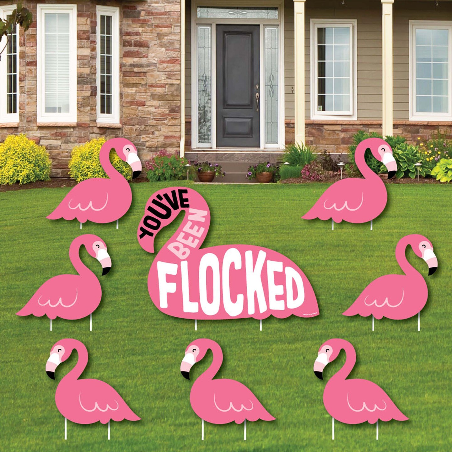 Big Dot of Happiness You've Been Flocked - Flamingo - Yard Sign and Outdoor Lawn Decorations - Funny Prank Yard Signs - Set of 8