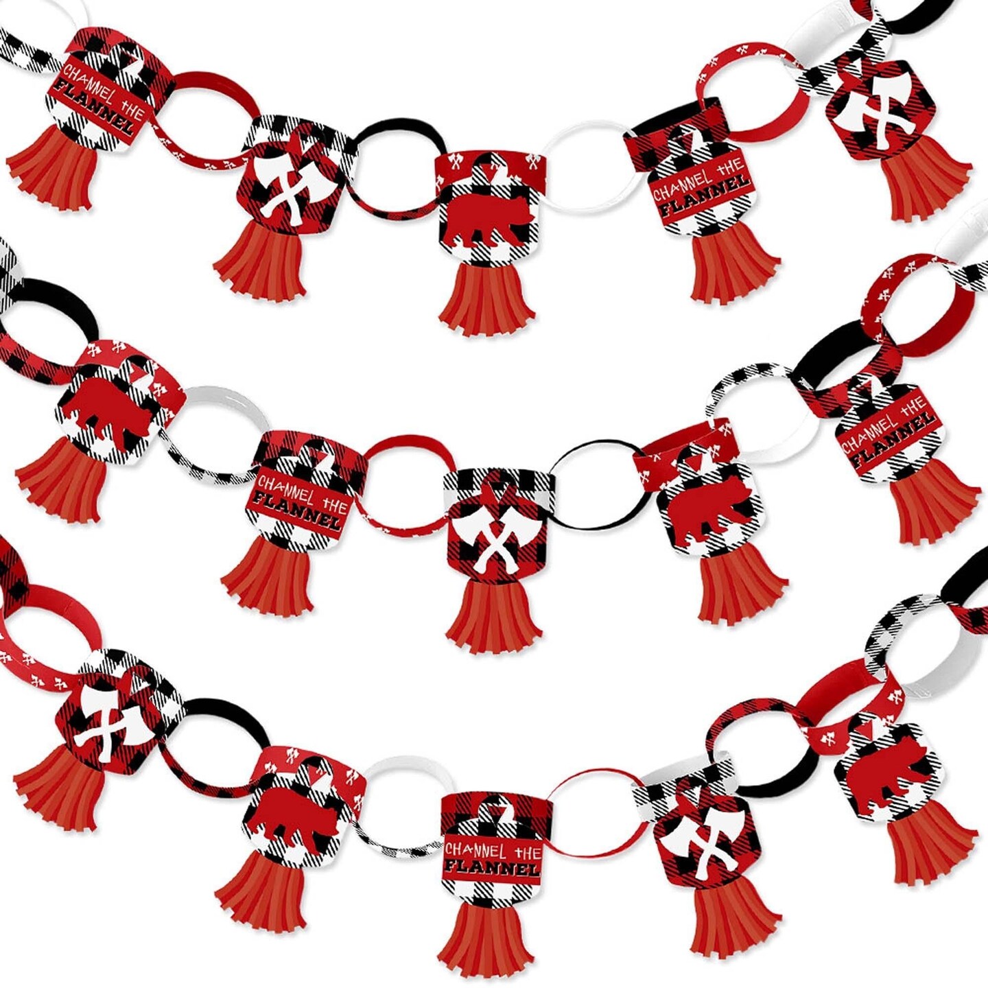 Big Dot of Happiness Lumberjack - Channel the Flannel - 90 Chain Links &#x26; 30 Paper Tassels Decor Kit - Buffalo Plaid Party Paper Chains Garland - 21 ft